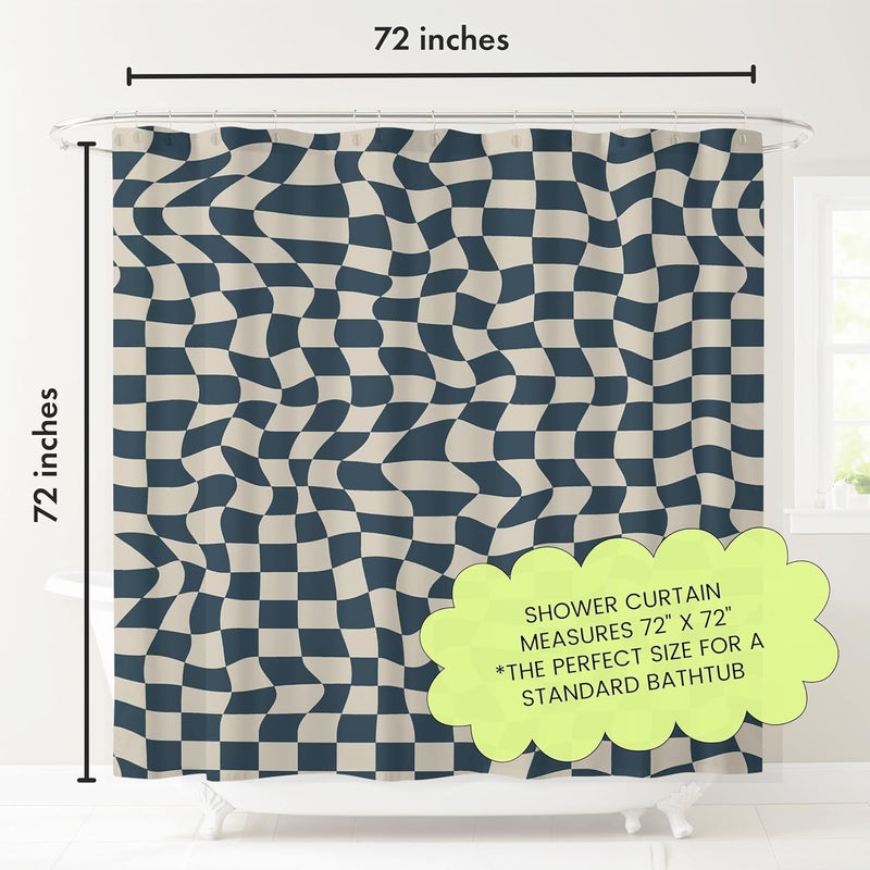 Worthwhile Goods Wavy Check Print Shower Curtain - Modern Home Decor - Neutral Boho Style Checkered Fabric Shower Curtain for Any Bathroom - 72x72 Inches (Wavy Check) - Image 3